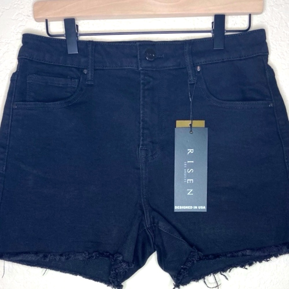 Risen High Rise Frayed Hem Black Shorts Women's Large NWT